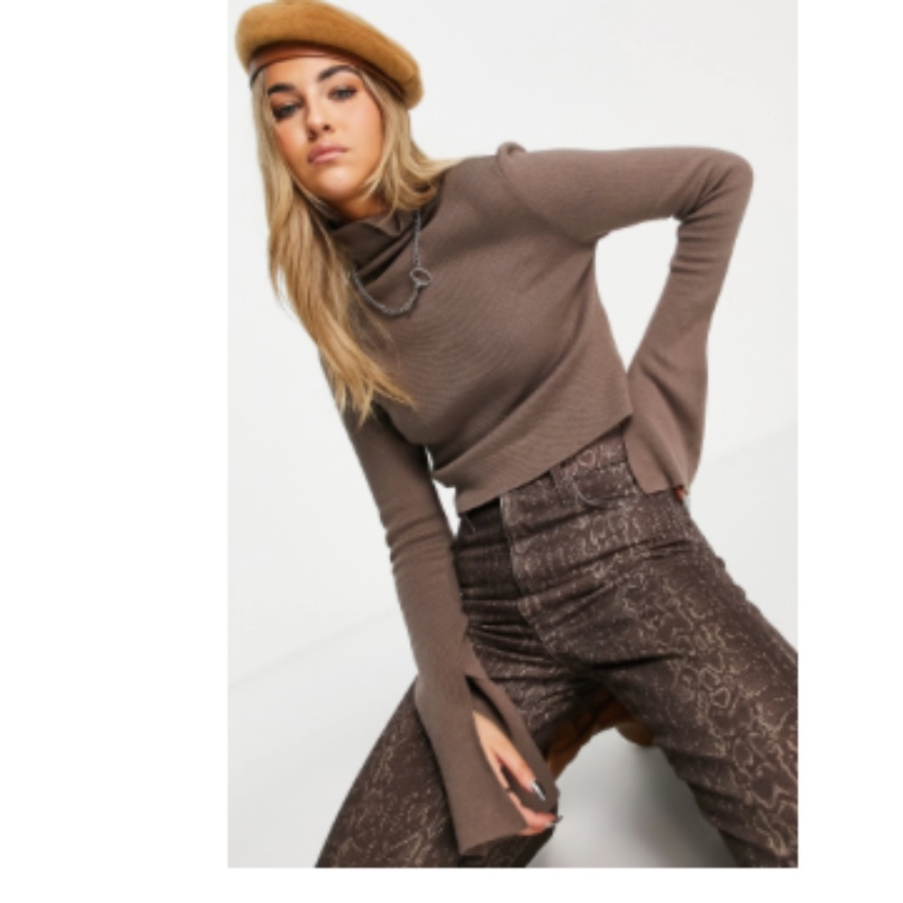 Topshop Slit Long Sleeve Cotton Top (XS) NWT